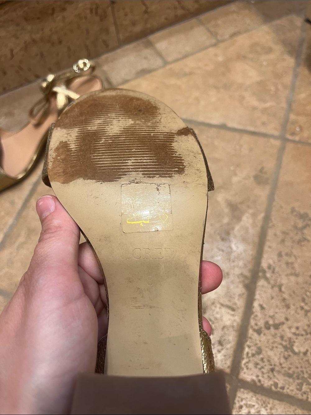 J. Crew Metallic Gold Foil Ankle-Strap Block Heel Sandals - Picture 3 of 7